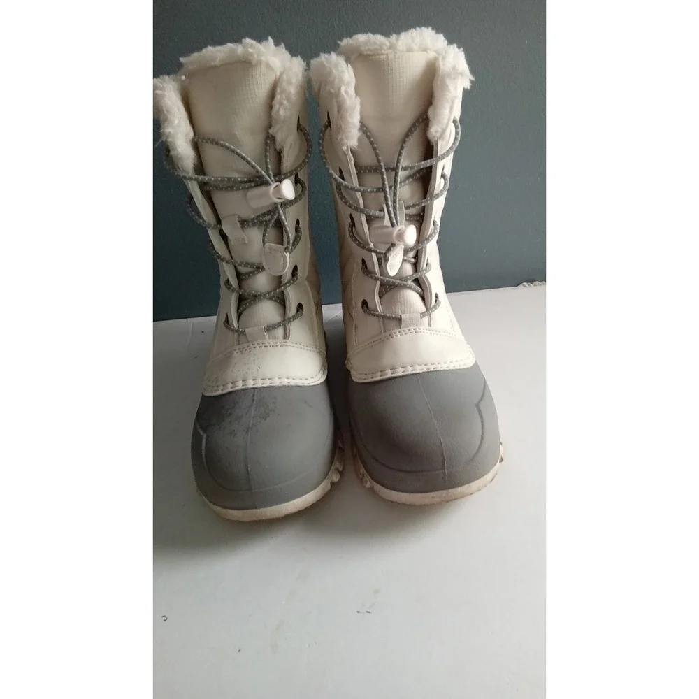 Winter Snow Boots Lace Up Faux Fur‎ Trim Gray Rubber Bottom